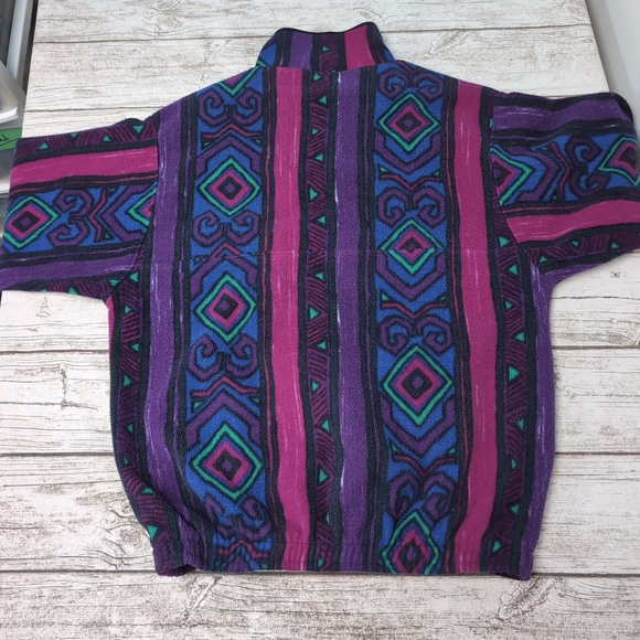 Vintage North Country 90s Purple Magenta Blue Southwestern Fleece T Snap Size M - Picture 8 of 8